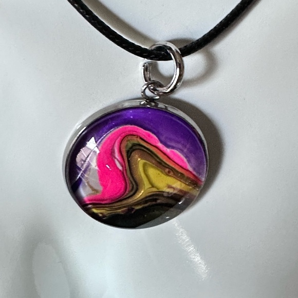 Vibrant Original Acrylic Pour Paint Abstract Art signed Jewelry Set 4185 B - Picture 9 of 11